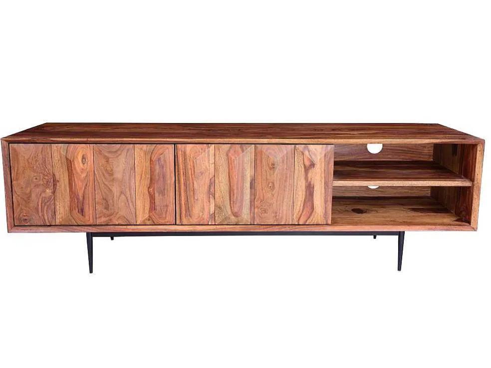 Tv-Meubel Met 2 Deuren En 2 Niche - Sheesham Hout En Metaal - Kleur: Natuurlijk - Zelicina