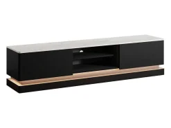 Tv-Meubel Met 2 Lades En 2 Nissen Met Ledverlichting Van Mdf - Zwart Met Wit Marmereffect - Devika - Van Pascal Morabito