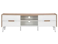 Tv-Meubel Met 4 Lades En 2 Nissen - Mdf & Metaal - Witgelakt & Naturelkleur - Cayana