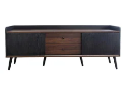 Tv-Meubel Met 2 Lades En 2 Schuifdeuren - Moderne Stijl - Kleuren: Zwart En Naturel