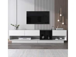 Tv-Meubel Van 190 Cm - 3 Laden En 4 Nissen - Spaanplaat - Kleuren Wit En Zwart