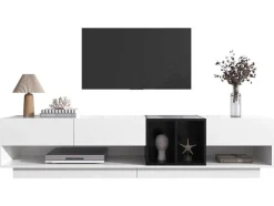 Tv-Meubel Van 190 Cm - 3 Laden En 4 Nissen - Spaanplaat - Kleuren Wit En Zwart