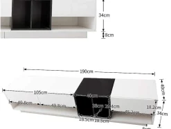 Tv-Meubel Van 190 Cm - 3 Laden En 4 Nissen - Spaanplaat - Kleuren Wit En Zwart
