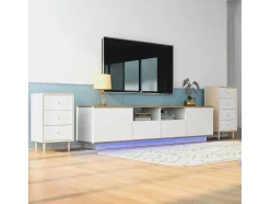 Tv-Meubel Van 180 Cm Met Led - 2 Laden En 2 Open Planken - Eigentijdse Scandinavische Stijl - Wit