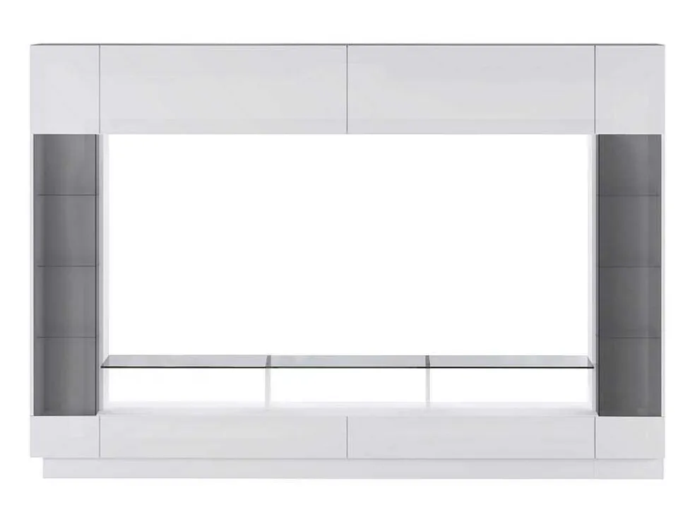 Tv-Wand Met Opbergruimte En Ledverlichting Van Gerookt Gehard Glas - Wit Gelakt - Briano