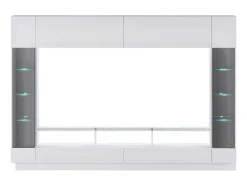 Tv-Wand Met Opbergruimte En Ledverlichting Van Gerookt Gehard Glas - Wit Gelakt - Briano