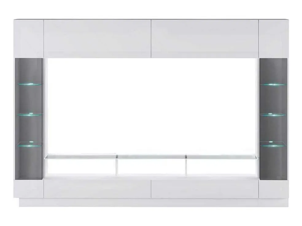 Tv-Wand Met Opbergruimte En Ledverlichting Van Gerookt Gehard Glas - Wit Gelakt - Briano