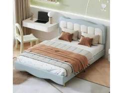 Tweepersoons Kinderbed 140X200Cm In Kunstleer - Met Lattenbodem - Amandelgroen (Matras Niet Inbegrepen)
