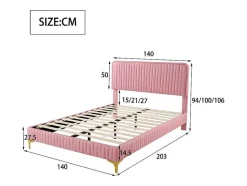 Tweepersoonsbed Gestoffeerd In Kunstleer 140X200Cm - In Hoogte Verstelbaar Hoofdbord - Met Lattenbodem - Roze (Zonder Matras)