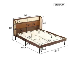 Tweepersoonsbed 160X200Cm - Met Kunstleer En Pvc Rotan Kussens - Met Houten Lattenbodem - Bruin