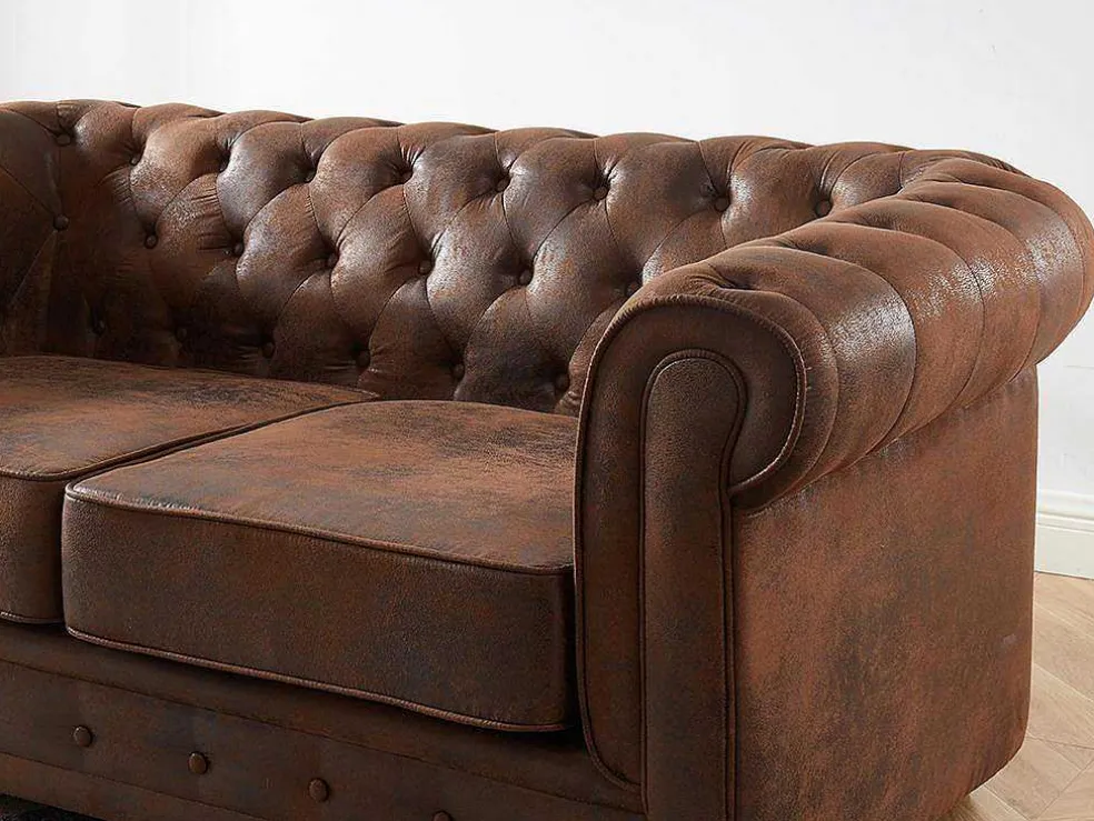 Tweezitsbank Chesterfield Van Microvezel Met Vintage Look