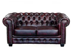 Tweezitsbank Chesterfield Brenton 100% Buffelleer - Cherry