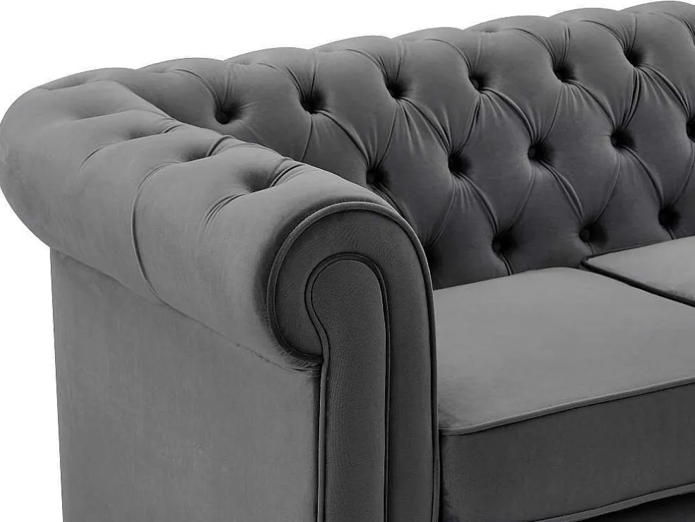 Tweezitsbank Van Antracietkleurig Velours Chesterfield