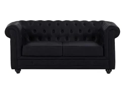 Tweezitsbank Van Zwart Kunstleer Chesterfield