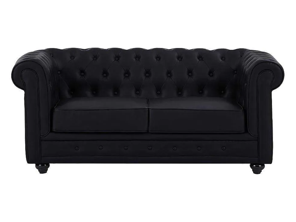 Tweezitsbank Van Zwart Kunstleer Chesterfield