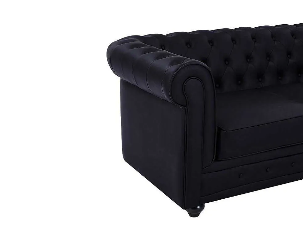 Tweezitsbank Van Zwart Kunstleer Chesterfield