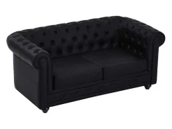 Tweezitsbank Van Zwart Kunstleer Chesterfield