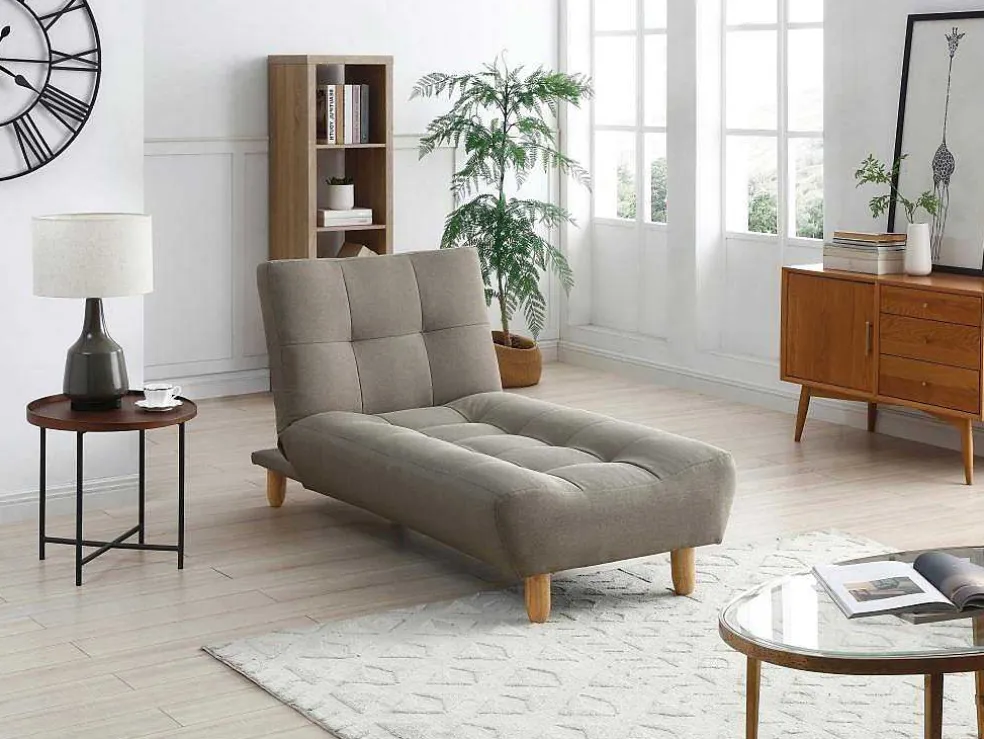 Uitklapbare Chaise Longue Van Taupegrijze Stof Esteban