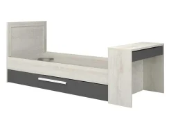 Uitschuifbaar Bed 90 X 200 En 90 X 190 Cm - Met Bureau - Kleur: Naturel En Antraciet + Matras + Bedbodem - Vouani