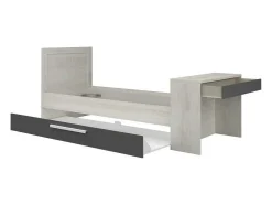 Uitschuifbaar Bed 2 X 90 X 200 Cm - Met Bureau - Kleur: Naturel En Antraciet + Bedbodem - Vouani