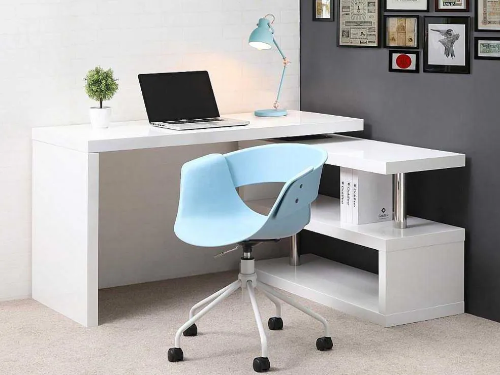 Uitschuifbaar Bureau Nicephore Ii - Wit Gelakt Mdf - Draaiend Blad 360°
