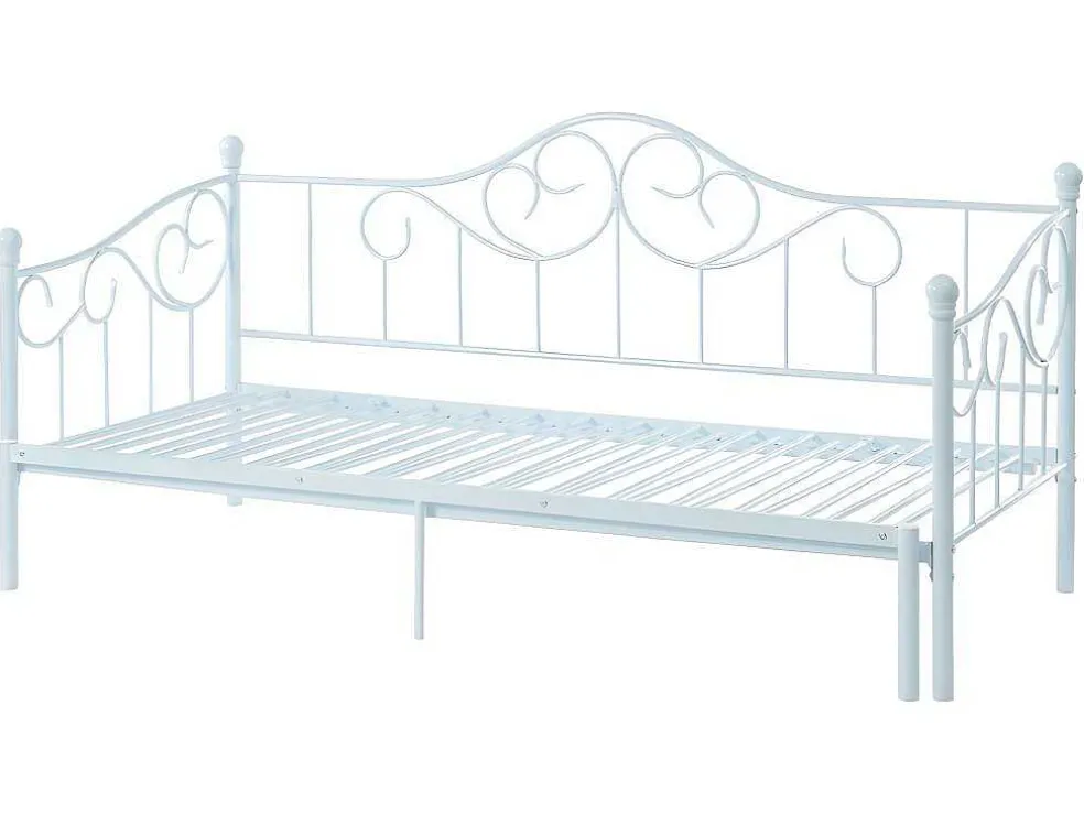 Uitschuifbare Bedbank Sebille - Metaal - 2 X 90 X 200 Cm Of 180 X 200 Cm - Wit - Optie Matras
