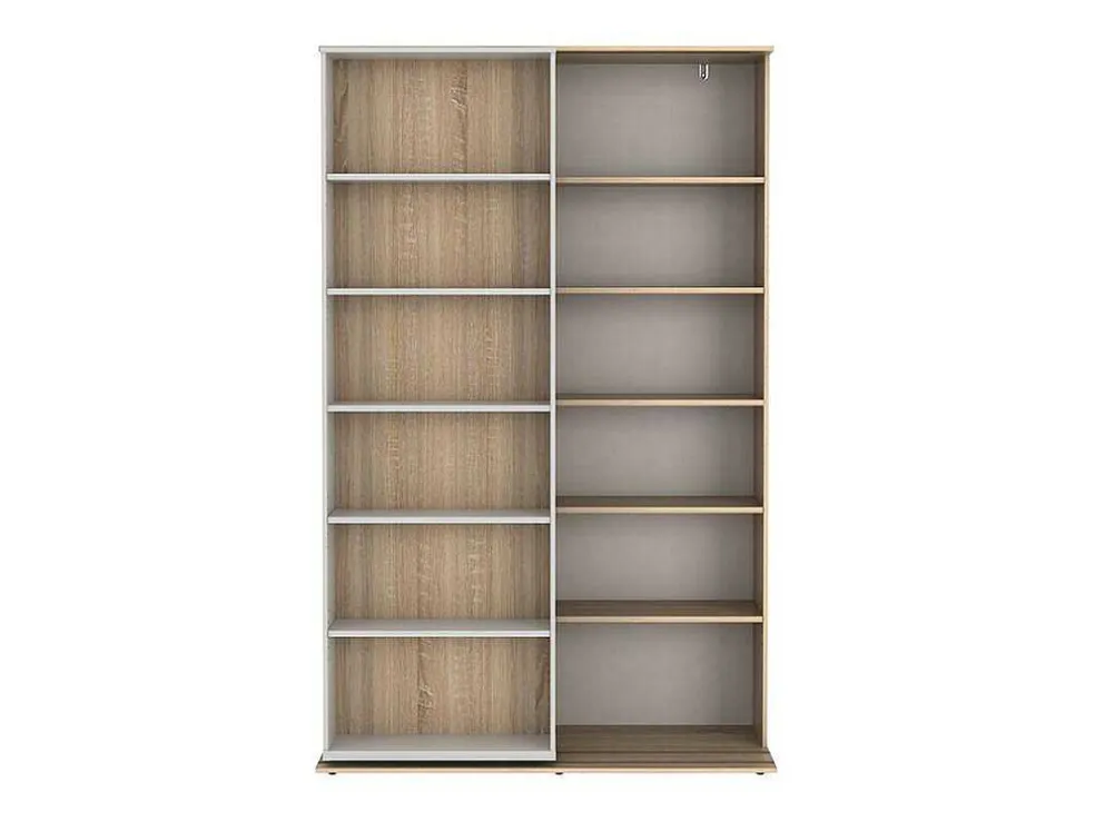 Uitschuifbare Boekenkast Prali - 18 Nissen - Wit En Eiken