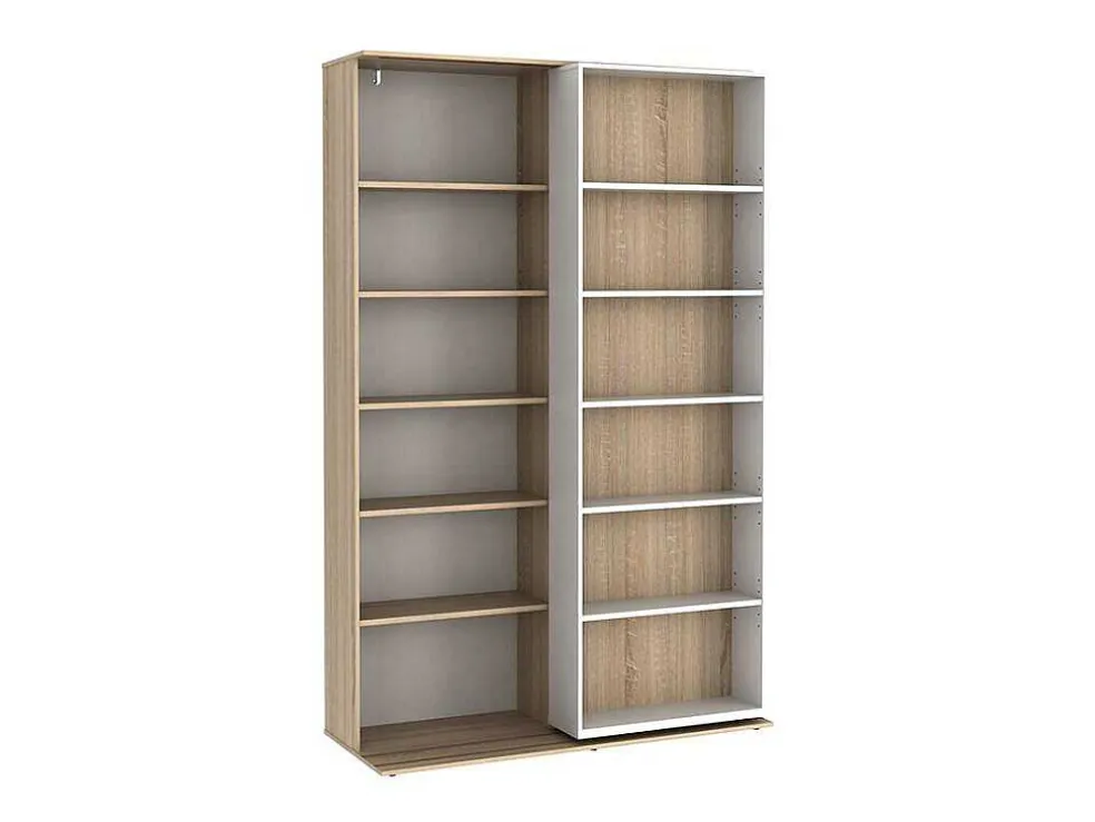 Uitschuifbare Boekenkast Prali - 18 Nissen - Wit En Eiken