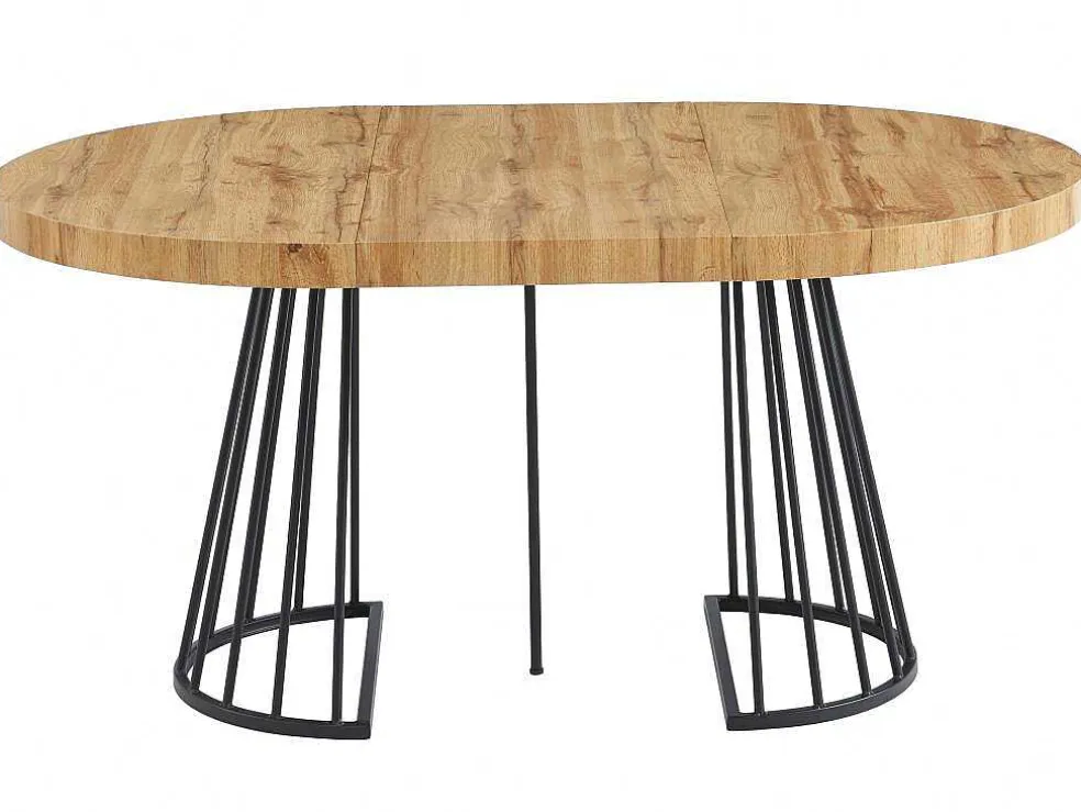 Uitschuifbare Eettafel 2 Tot 12 Plaatsen Van Mdf En Staal - Naturel En Zwart - Firela