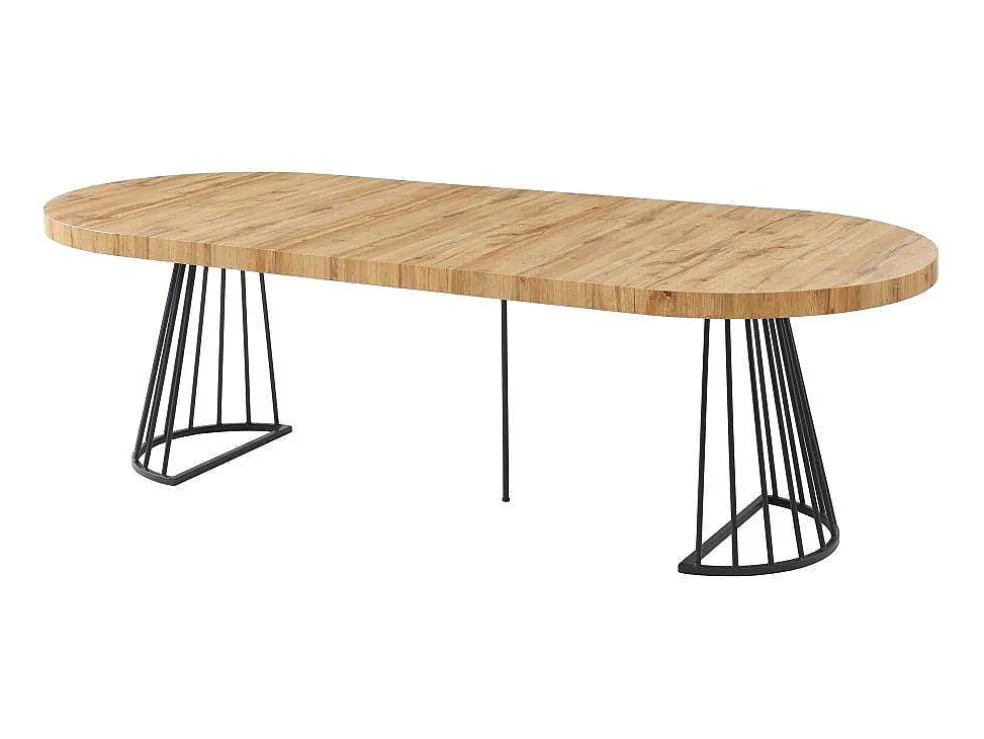 Uitschuifbare Eettafel 2 Tot 12 Plaatsen Van Mdf En Staal - Naturel En Zwart - Firela