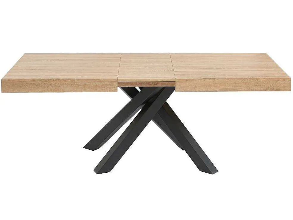 Uitschuifbare Eettafel 6 Tot 10 Plaatsen Van Mdf En Hevea - Naturel En Zwart - Catonav