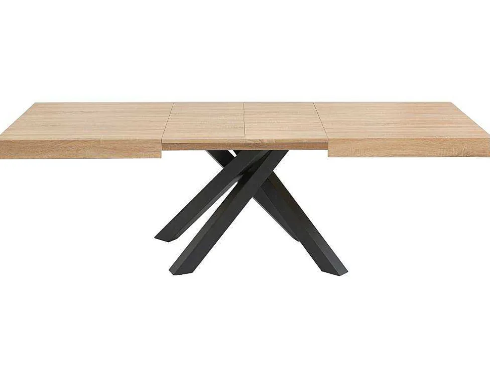 Uitschuifbare Eettafel 6 Tot 10 Plaatsen Van Mdf En Hevea - Naturel En Zwart - Catonav