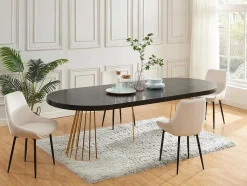 Uitschuifbare Eettafel 2 Tot 12 Plaatsen Van Mdf En Staal - Zwart En Goud - Firela