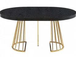 Uitschuifbare Eettafel 2 Tot 12 Plaatsen Van Mdf En Staal - Zwart En Goud - Firela
