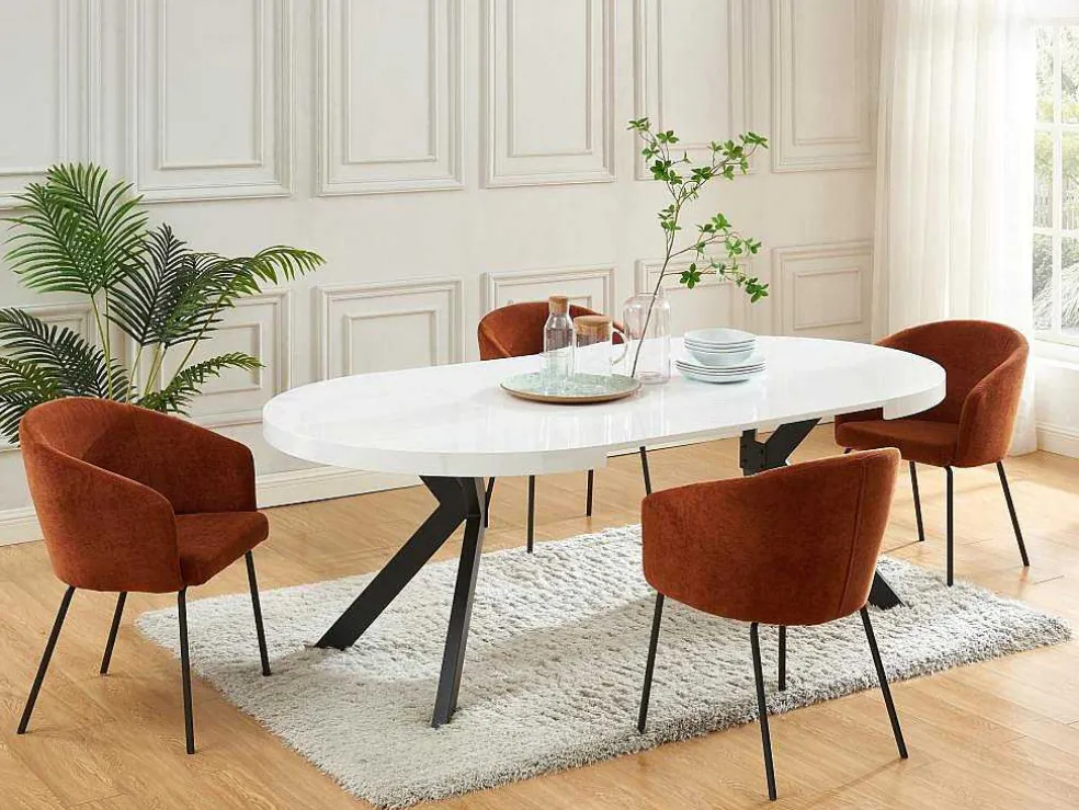 Uitschuifbare Eettafel 4 Tot 8 Plaatsen Van Mdf En Staal - Wit Gelakt En Zwart - Komoni