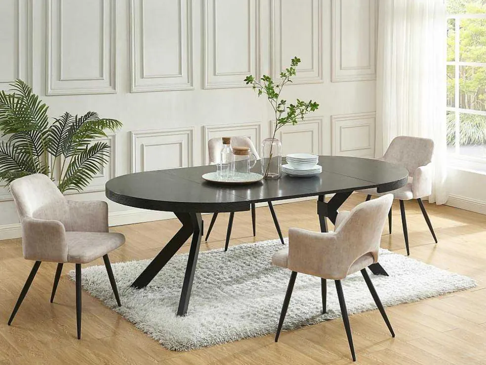 Uitschuifbare Eettafel 4 Tot 8 Personen Mdf En Staal Zwart Komoni