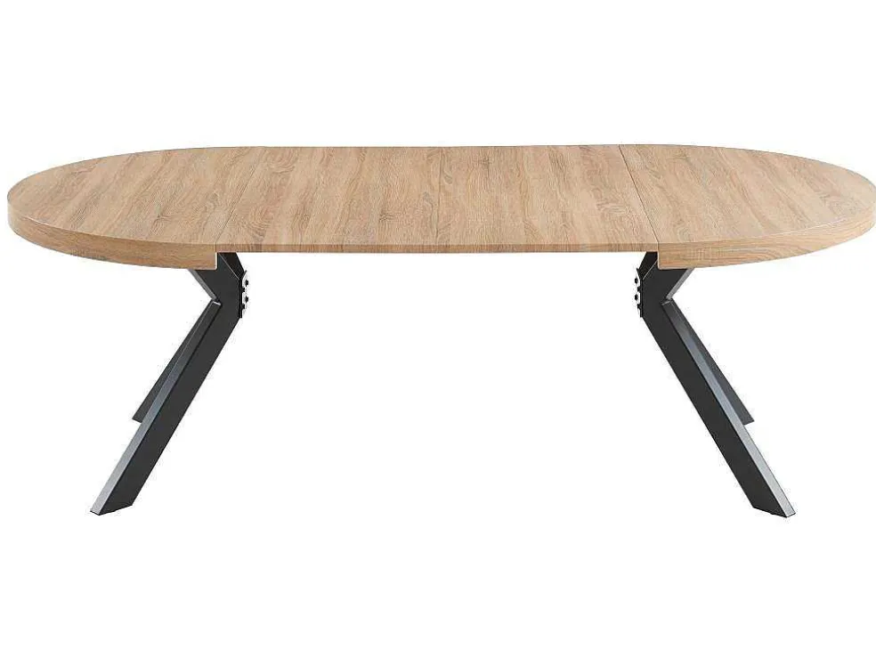 Uitschuifbare Eettafel 4 Tot 8 Plaatsen Van Mdf En Staal - Naturel En Zwart - Komoni