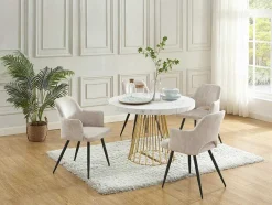 Uitschuifbare Eettafel 2 Tot 12 Plaatsen Van Mdf En Staal - Wit Marmereffect En Goud - Firela
