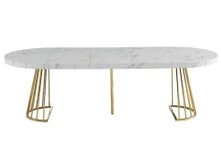 Uitschuifbare Eettafel 2 Tot 12 Plaatsen Van Mdf En Staal - Wit Marmereffect En Goud - Firela