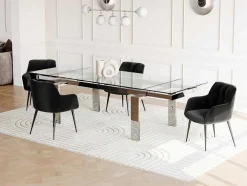 Uitschuifbare Eettafel Lubana - Gehard Glas En Metaal - 8 Tot 10 Personen