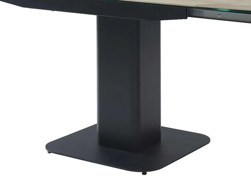 Uitschuifbare Eettafel Voor 4 Tot 8 Personen In Keramiek, Gehard Glas, Metaal En Mdf - Lichte Houtlook En Zwart - Taloza