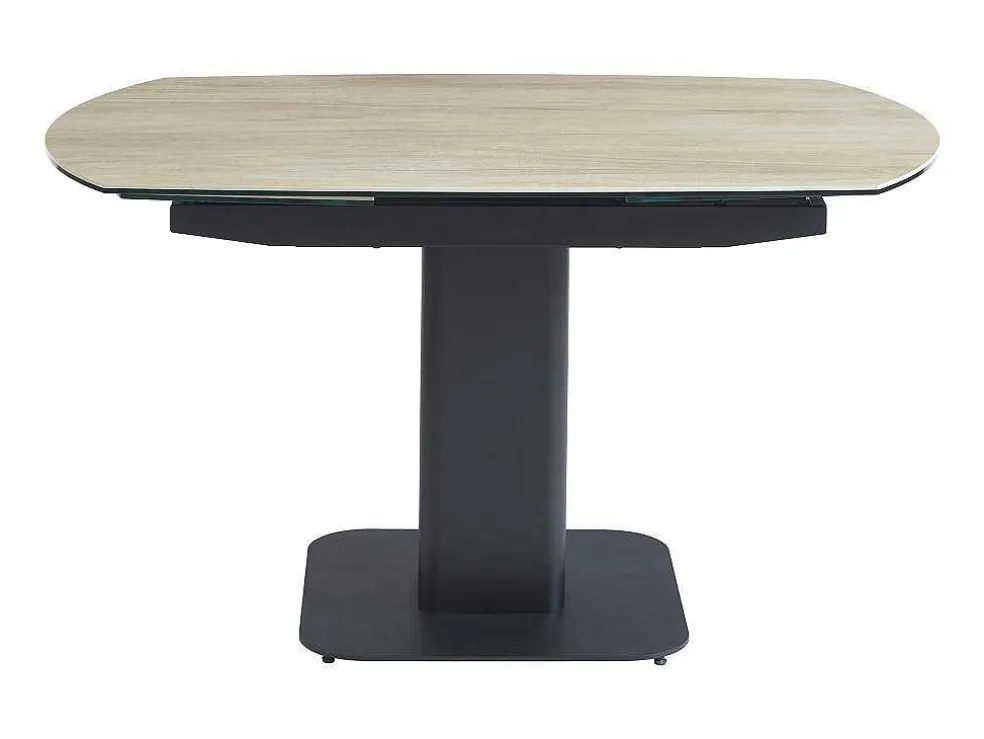 Uitschuifbare Eettafel Voor 4 Tot 8 Personen In Keramiek, Gehard Glas, Metaal En Mdf - Lichte Houtlook En Zwart - Taloza