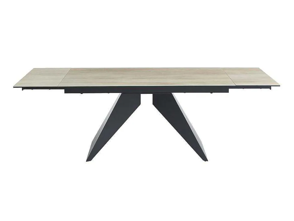 Uitschuifbare Eettafel Voor 6-10 Personen In Keramiek, Gehard Glas En Metaal - Lichte Houtlook En Zwart - Suniva