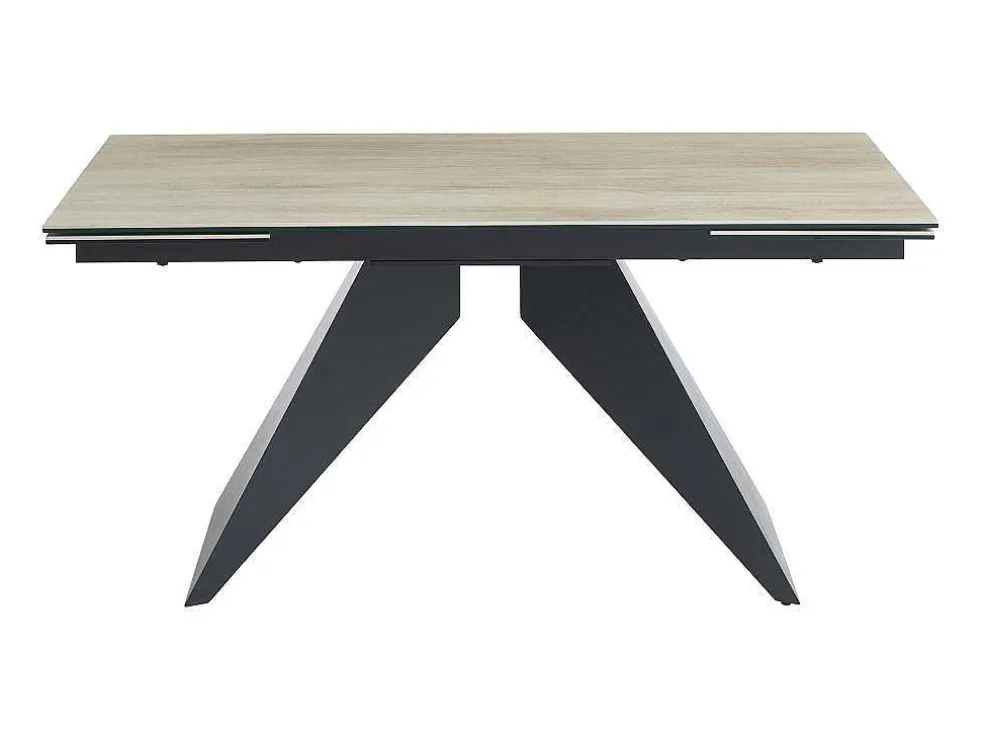 Uitschuifbare Eettafel Voor 6-10 Personen In Keramiek, Gehard Glas En Metaal - Lichte Houtlook En Zwart - Suniva