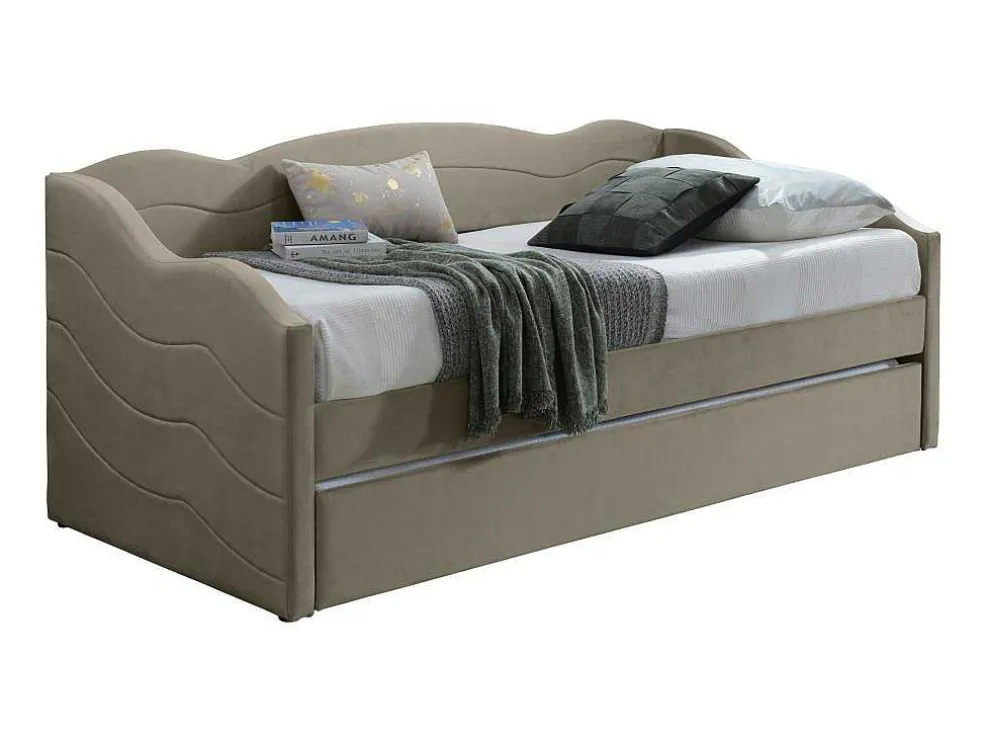 Uitschuifbare Slaapbank 2 X 90 X 190 Cm - Velours - Beige + Matras - Lenvia