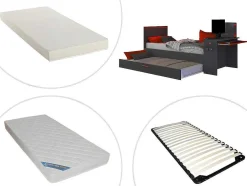 Uitschuifbed 90 X 200 En 90 X 190 Cm - Met Bureau - Ledverlichting - Antraciet En Rood + Matras + Bedbodem - Vouani