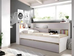 Uitschuifbed Met Slaaplade - 90 X 200 En 90 X 190 Cm - Wit En Grijs - Losiana