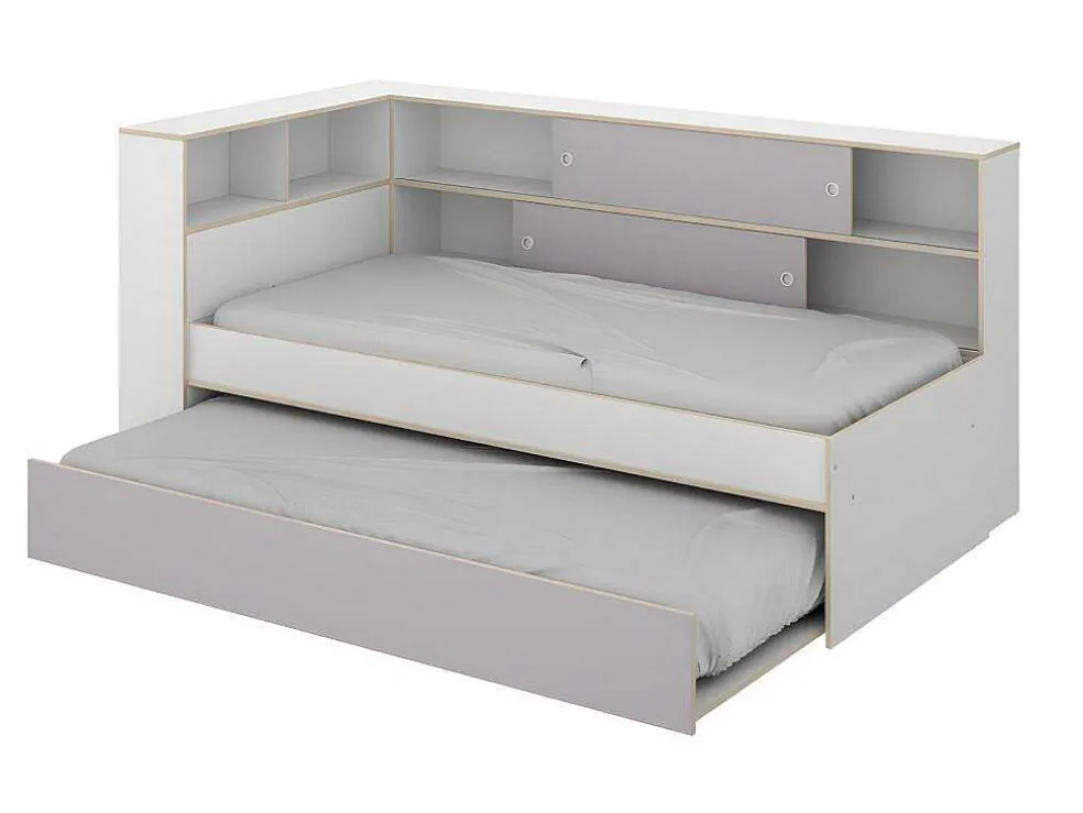Uitschuifbed Met Slaaplade - Wit En Grijs + Bedbodem + Matras - Losiana