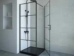 Vast Douchescherm Met Matzwarte Taatsdeur - 80 X 80 X 190 Cm - Caparica