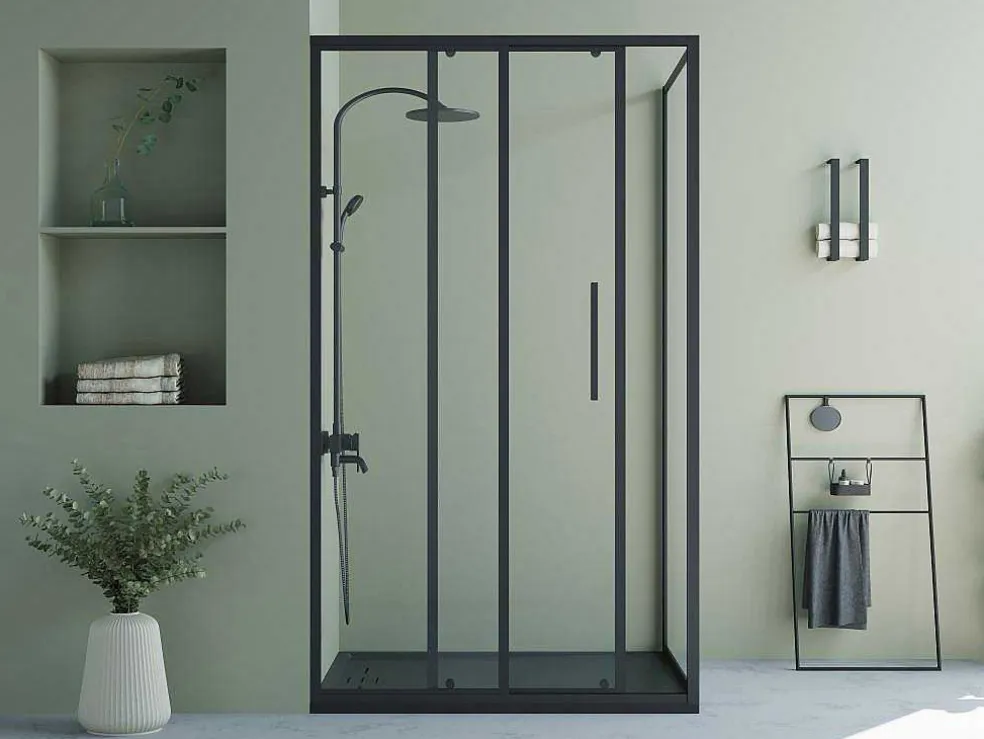 Vast Douchescherm Met Schuifdeur Met Industriele Stijl - Mat Zwart - 120 X 80 X 195 Cm - Toroni